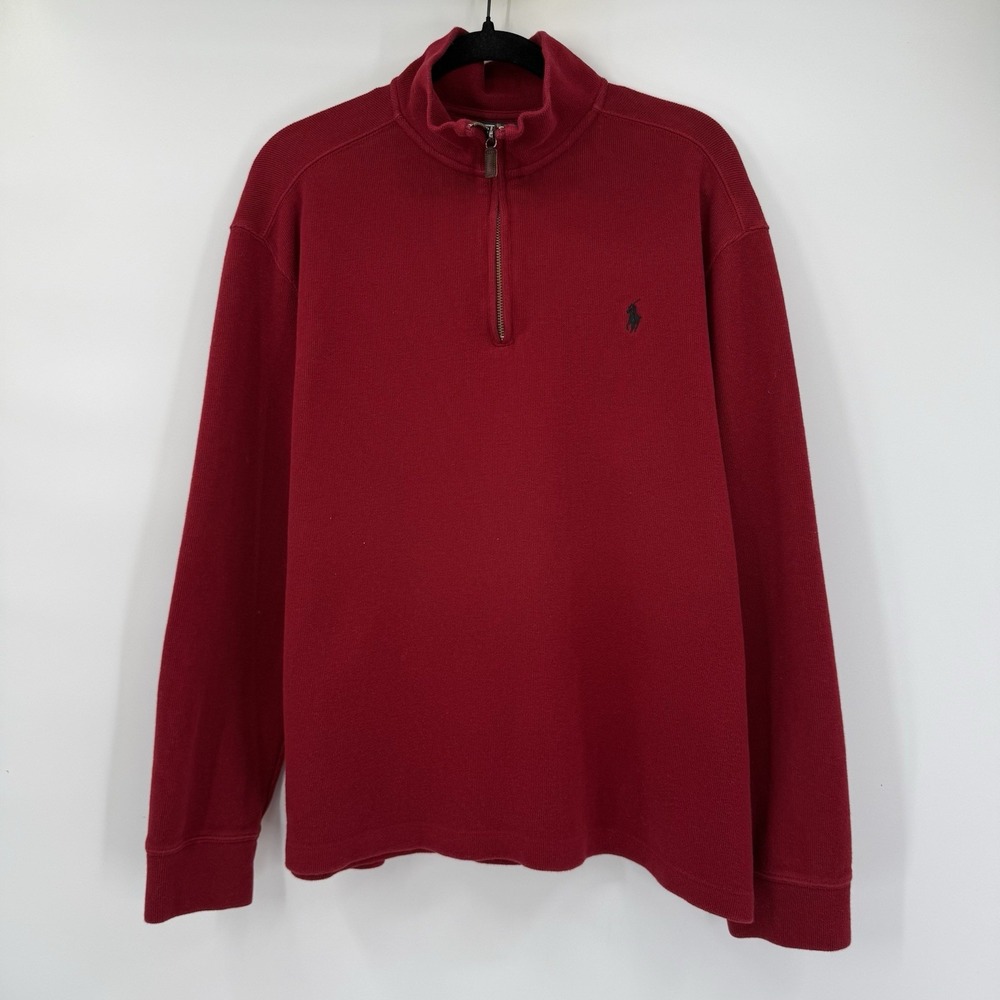 Polo Ralph Lauren Sweater Mens Size XL Red Long Sleeve 1/4 Zip Cotton Dress